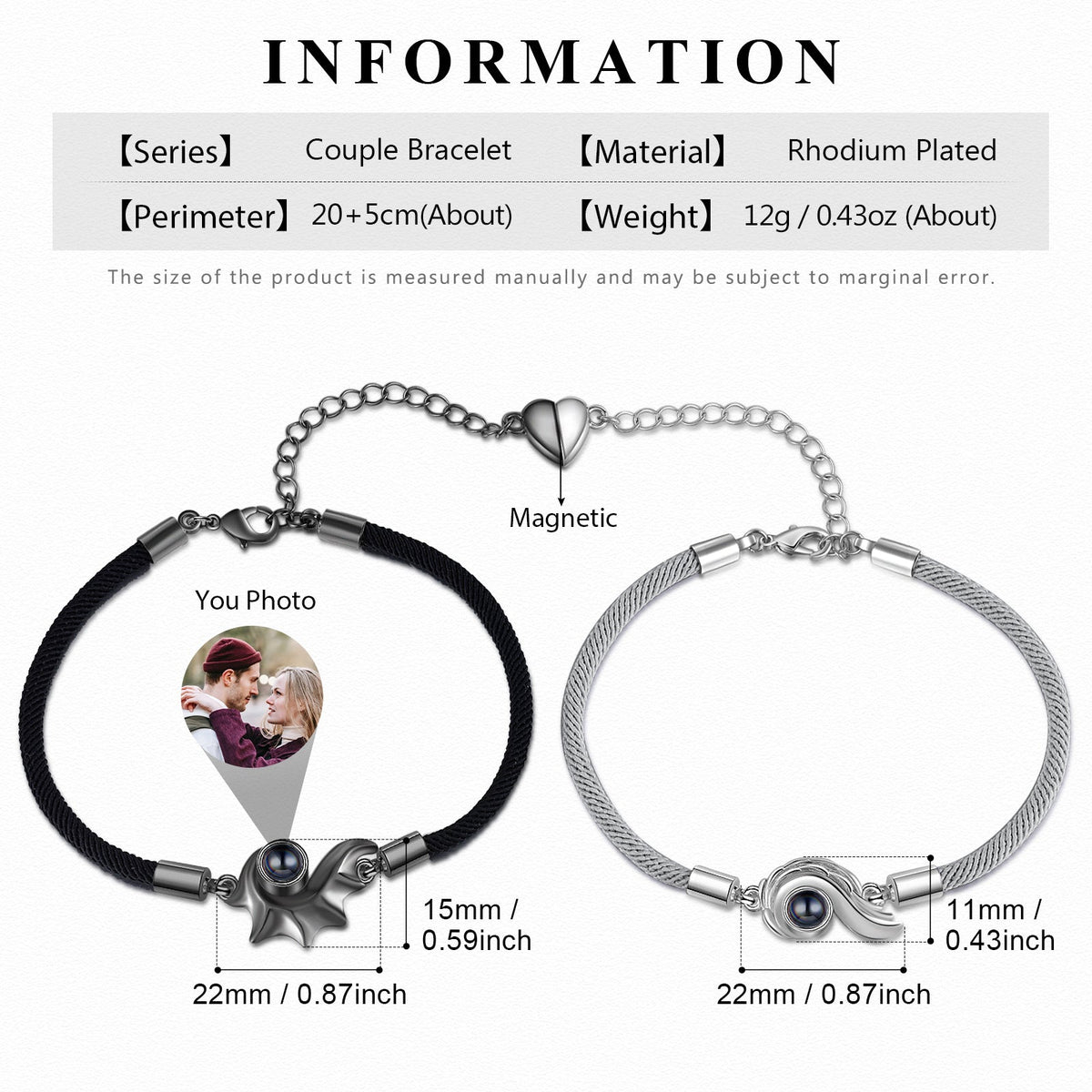 Custom Photo Projection Couple Bracelet