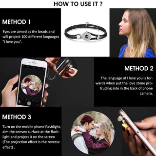 Custom Photo Projection Hexagon Star Couple Bracelet