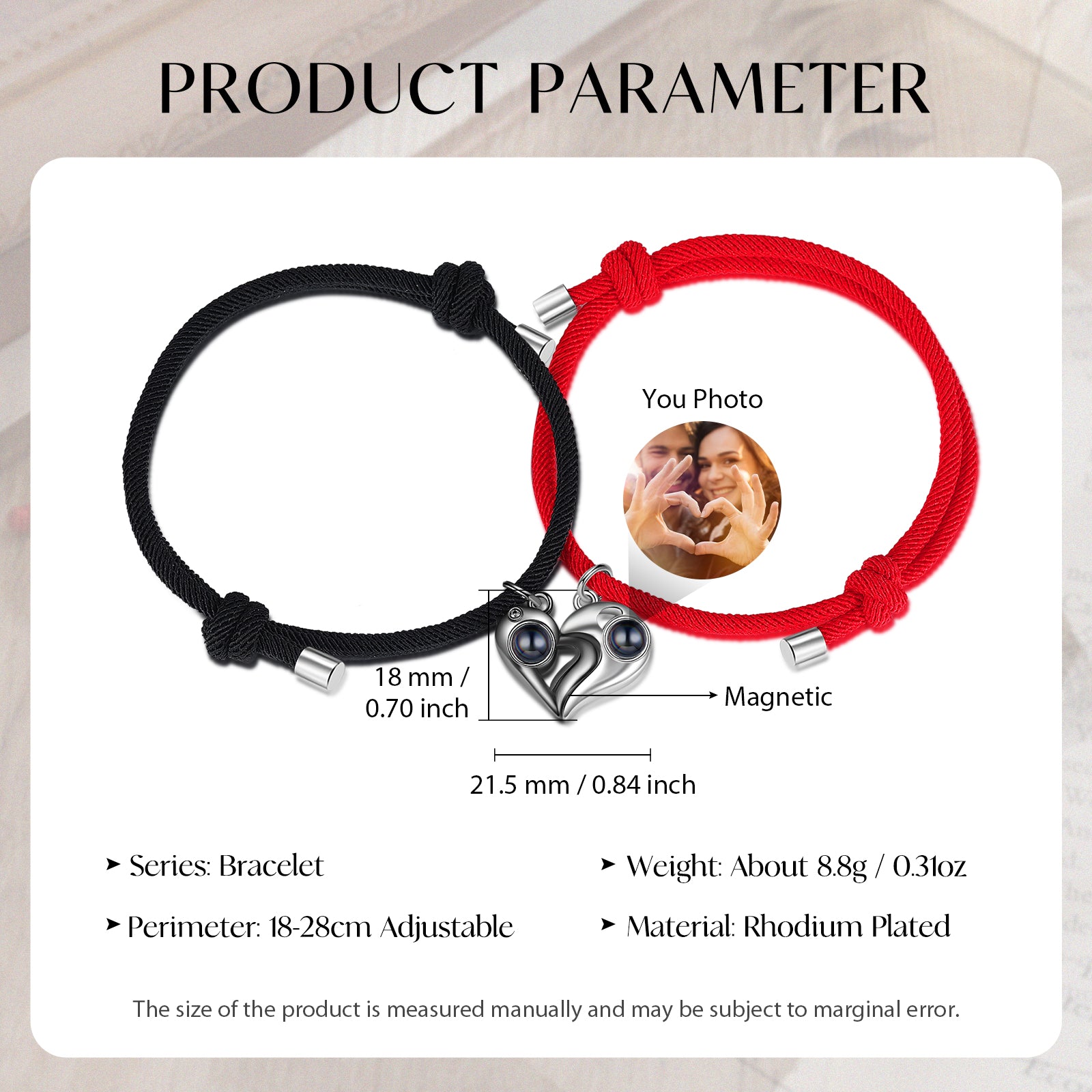 Custom Photo Projection Couple Bracelet