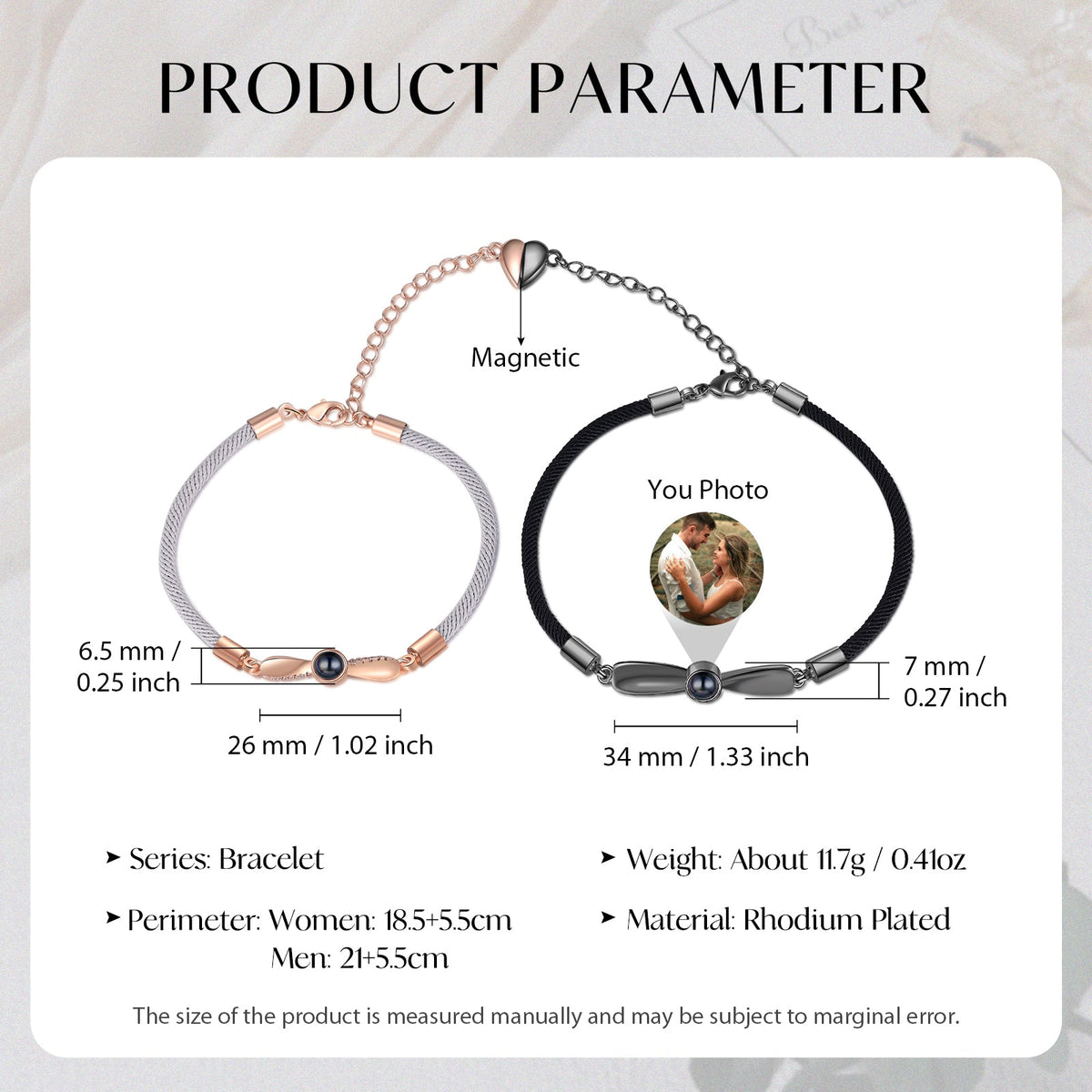 Custom Photo Projection Couple Bracelet