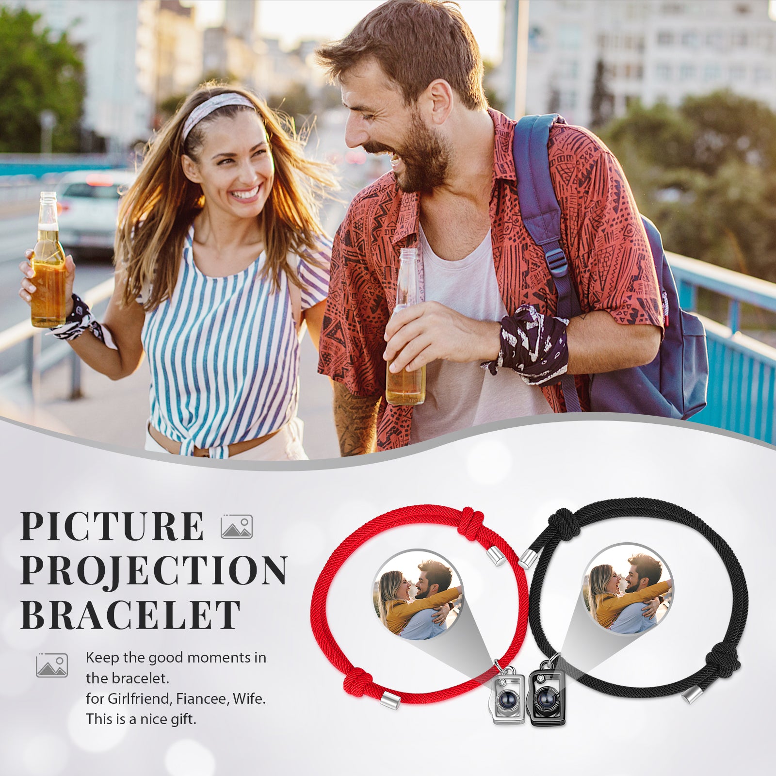 Custom Photo Projection Couple Bracelet
