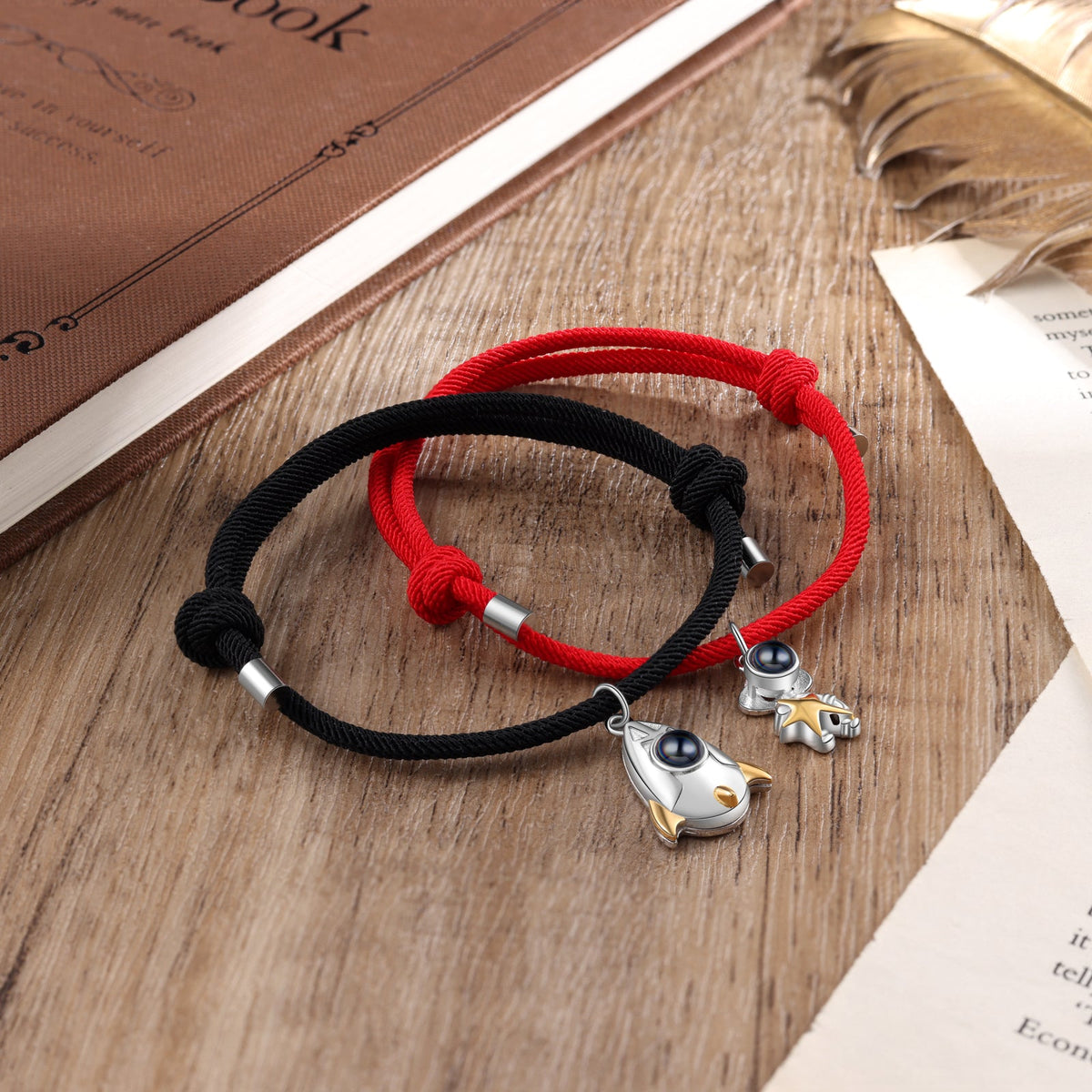 Custom Photo Projection Rocket  and Astronaut Couple Bracelet