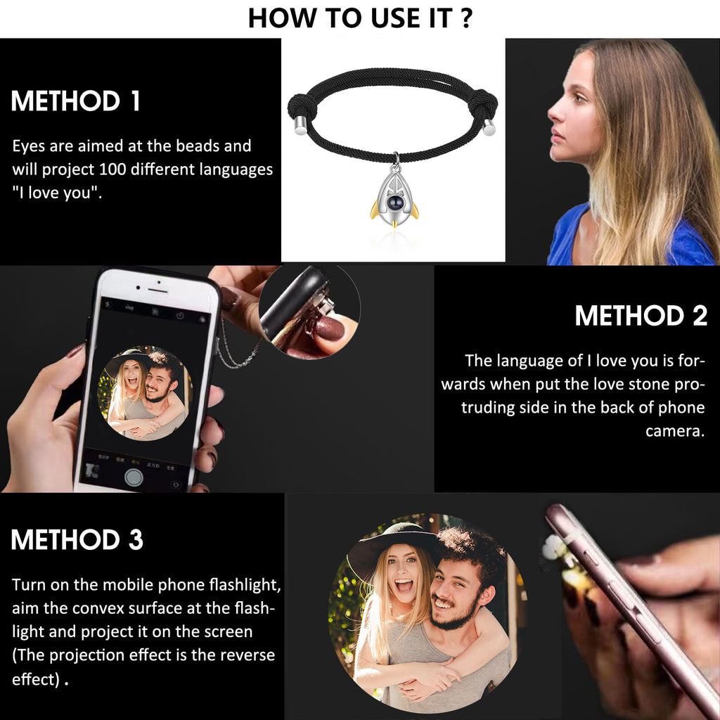 Custom Photo Projection Rocket  and Astronaut Couple Bracelet