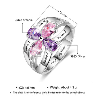 925 Sterling Silver Flower Birthstone Ring