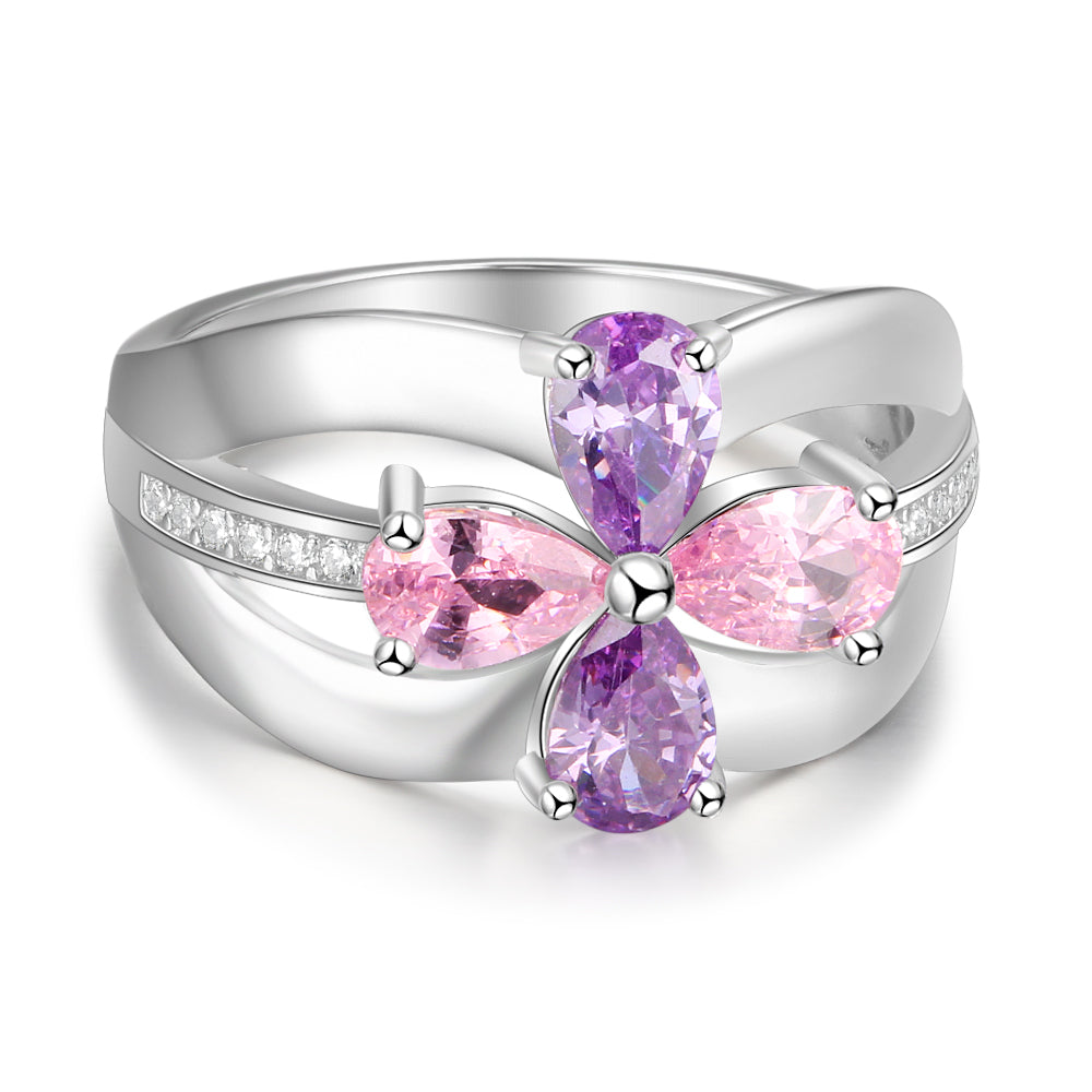 925 Sterling Silver Flower Birthstone Ring
