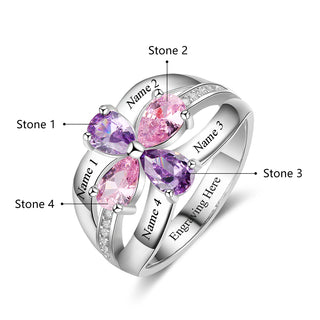 925 Sterling Silver Flower Birthstone Ring