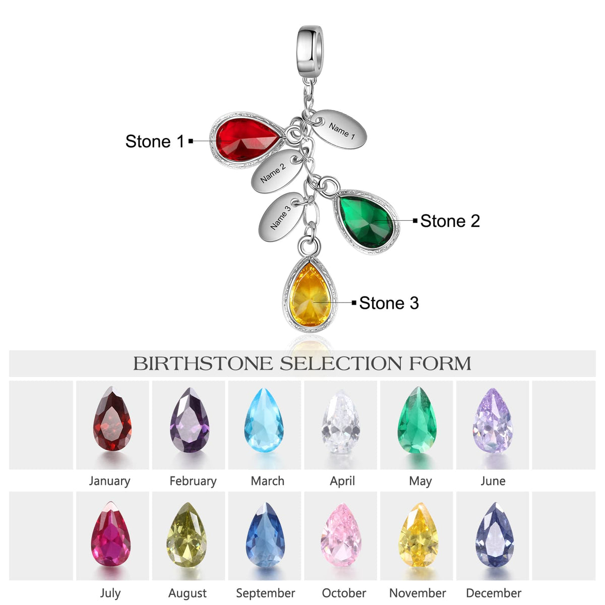 Rhodium Plated Birthstone Jewelry Beads