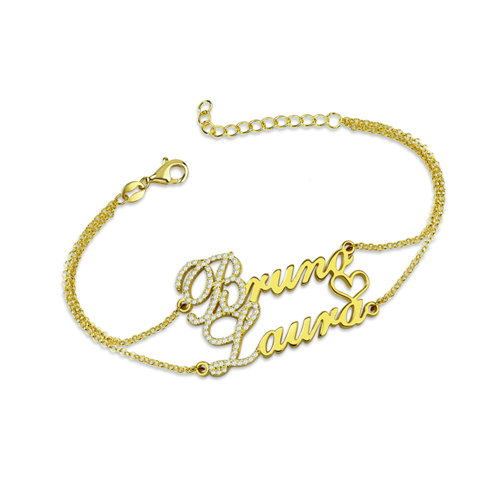 925 Sterling Silver Double Paved Stones Name Bracelet