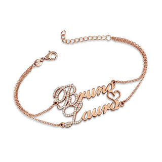 925 Sterling Silver Double Paved Stones Name Bracelet