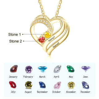 925 Sterling Silver Two Birthstone Heart Necklace
