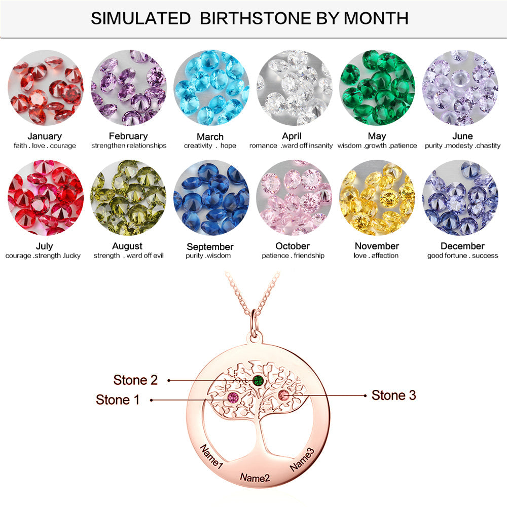 925 Sterling Silver Family Tree Name Necklace with Zircon