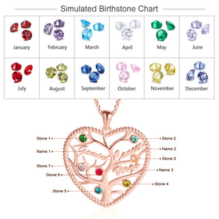 Heart Shape Rhodium Plated Family Tree Necklace