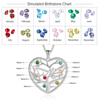 Heart Shape Rhodium Plated Family Tree Necklace
