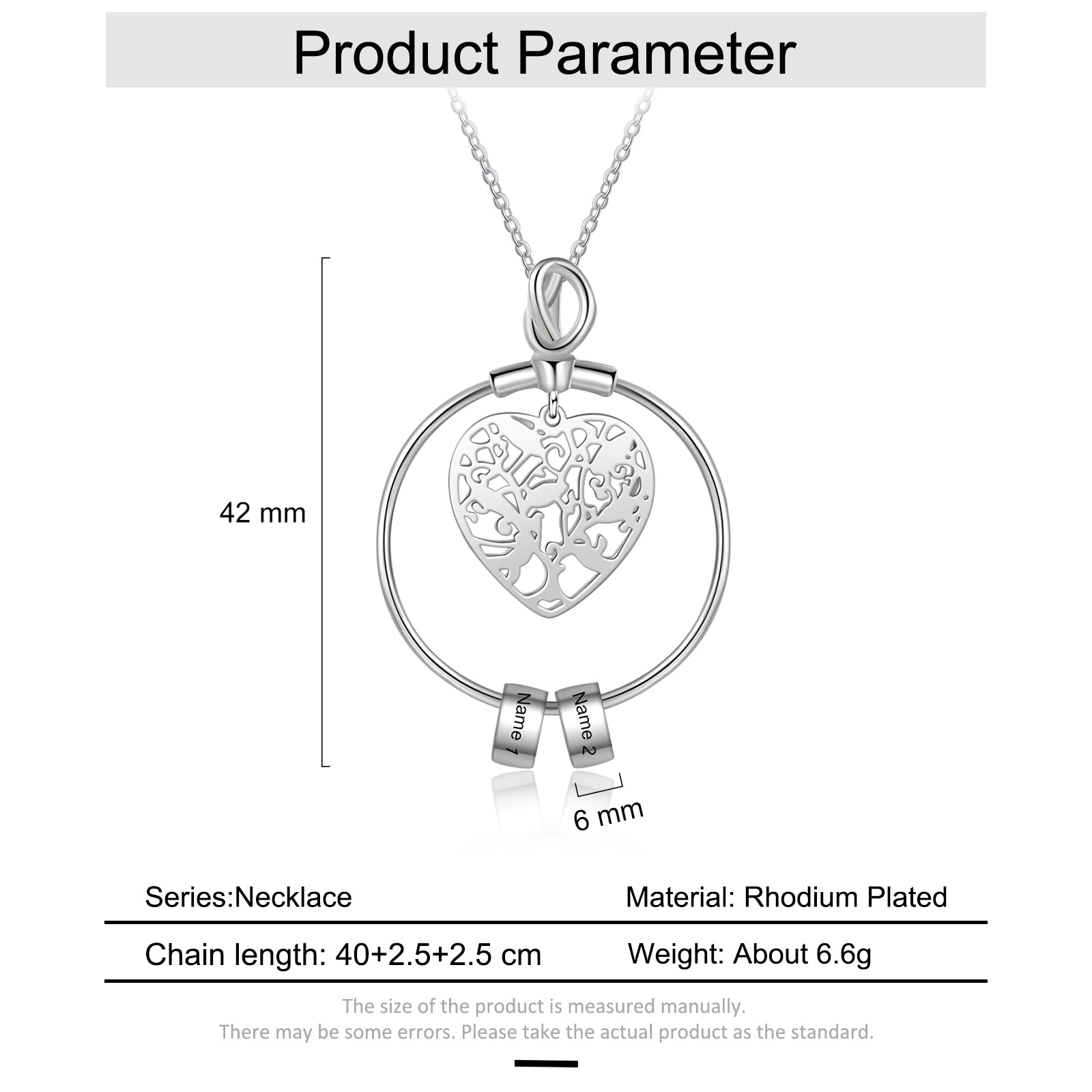 Personalized Rhodium Plated Heart Hollow Charm Bead Necklace