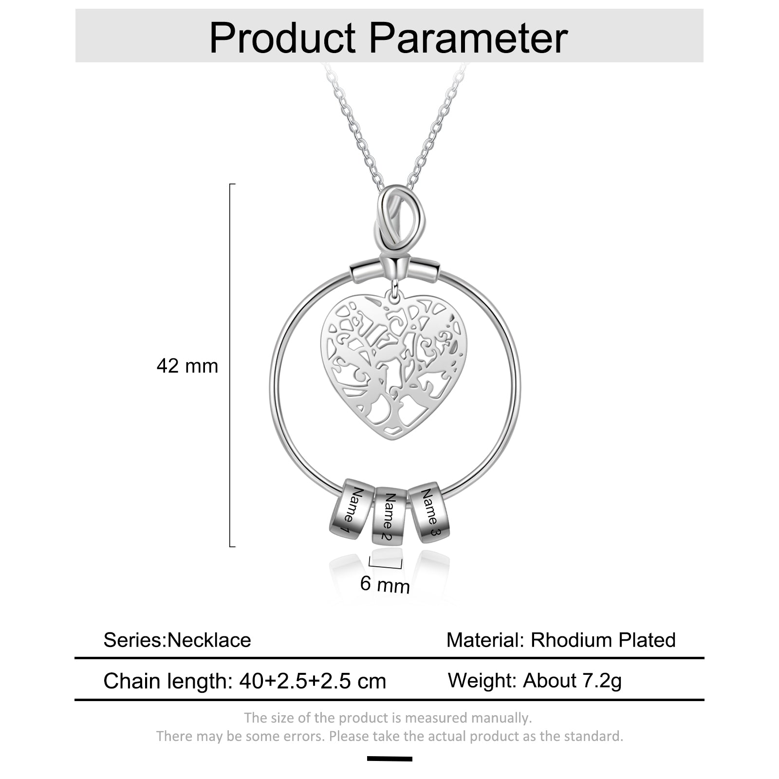 Personalized Rhodium Plated Heart Hollow Charm Bead Necklace