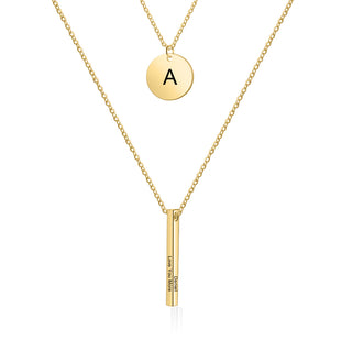 Personalized Stainless Steel Bar Round Pendant Necklace