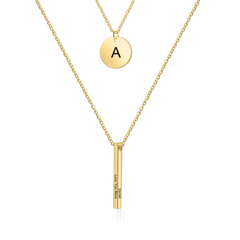 Personalized Stainless Steel Bar Round Pendant Necklace