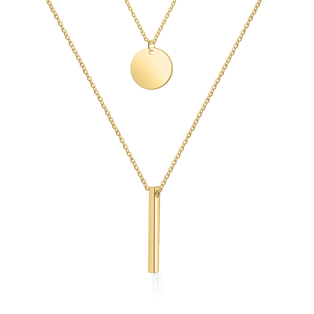 Personalized Stainless Steel Bar Round Pendant Necklace