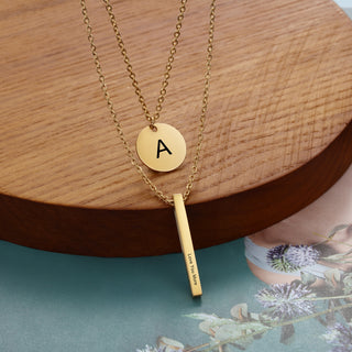 Personalized Stainless Steel Bar Round Pendant Necklace