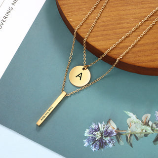 Personalized Stainless Steel Bar Round Pendant Necklace