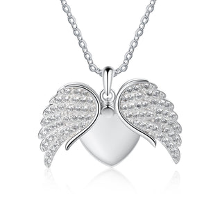 Personalized Rhodium Plated Wing Heart Necklace