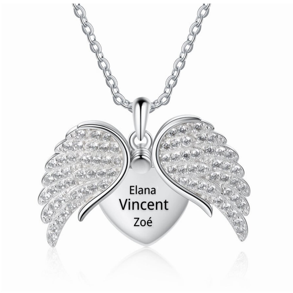 Personalized Rhodium Plated Wing Heart Necklace