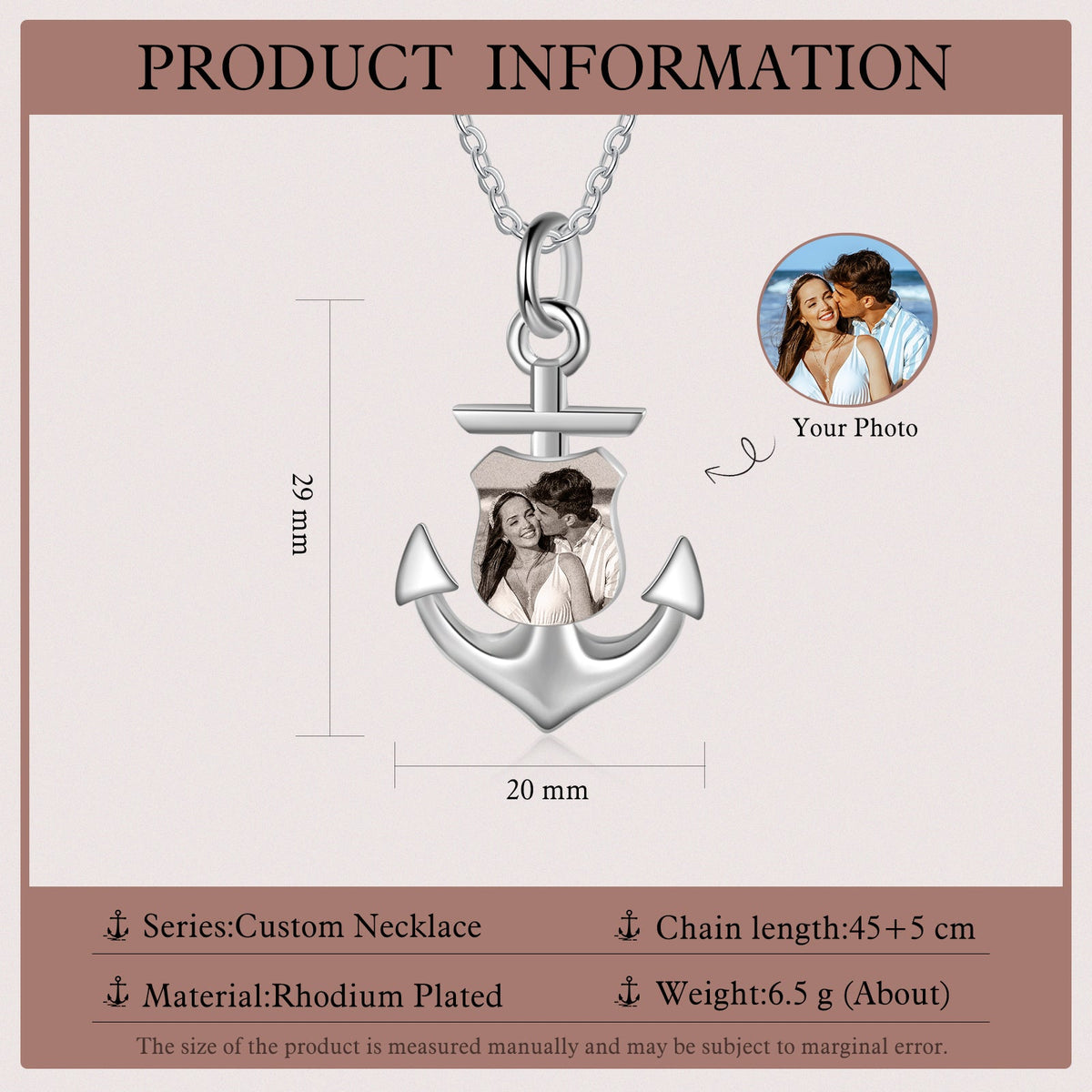 Custom Photo Anchor Necklace