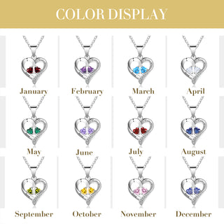 Personalized Name S925 Two Birthstones Heart Shape Pendant Necklace