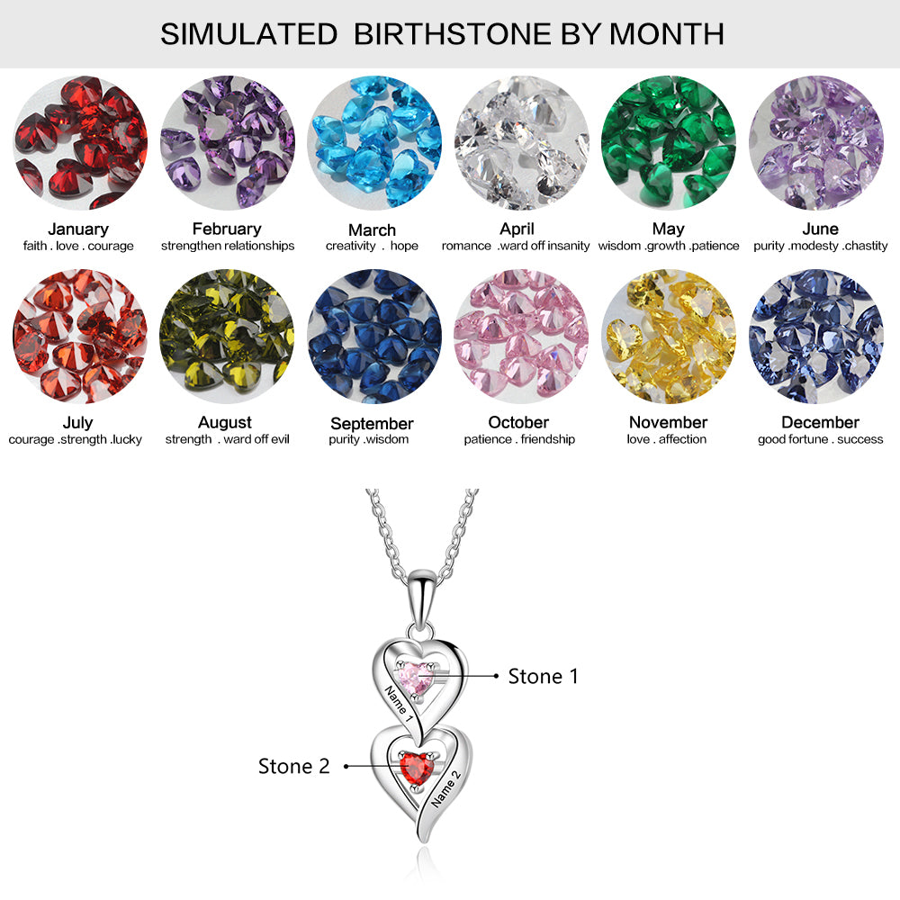 925 Sterling Silver Two Birthstone Necklace
