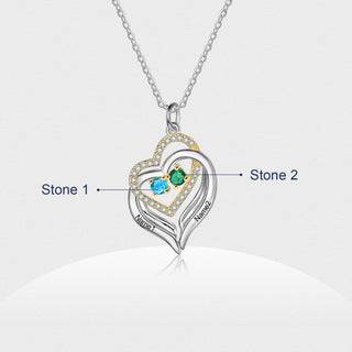Rhodium Plated Birthstone Heart Necklace