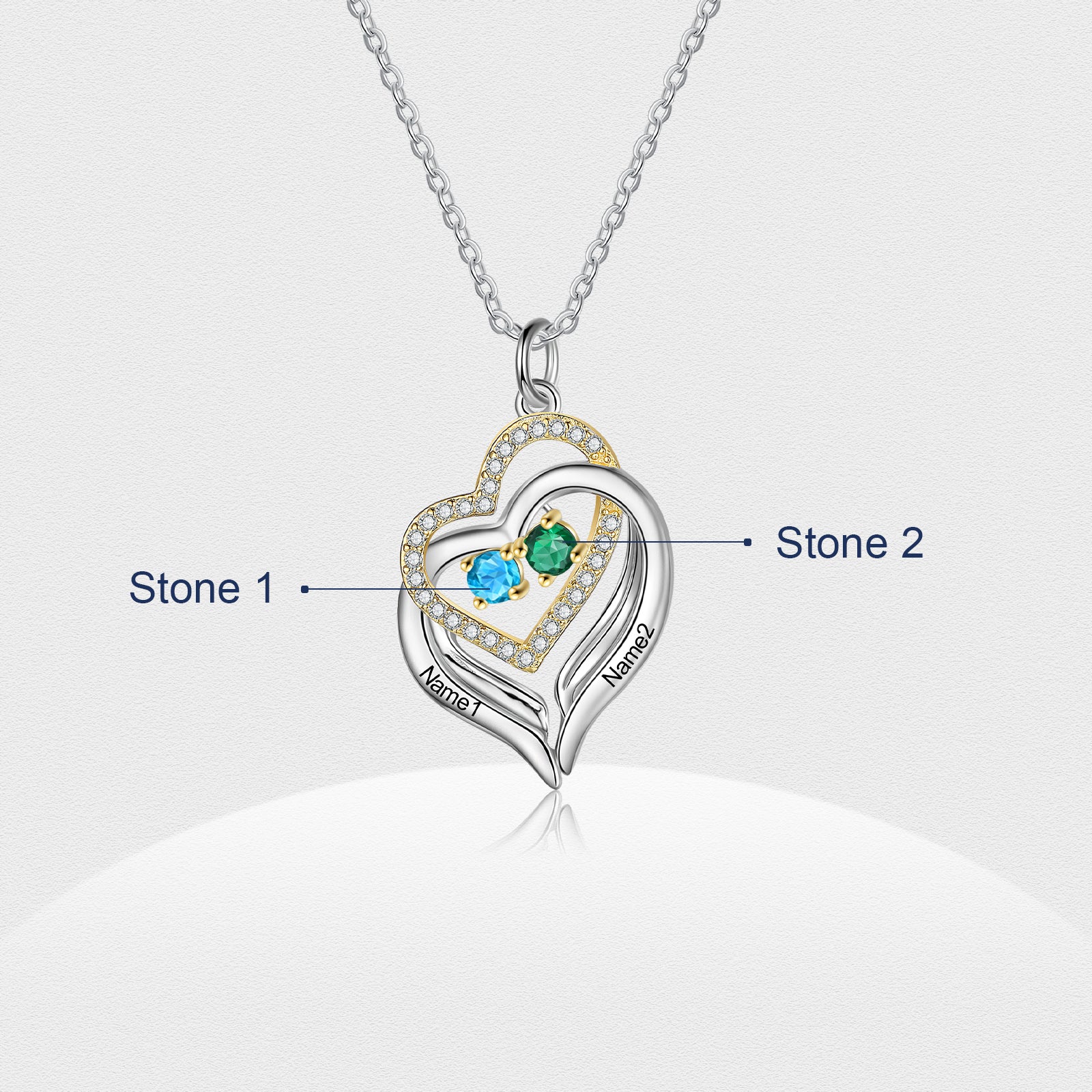 Rhodium Plated Birthstone Heart Necklace