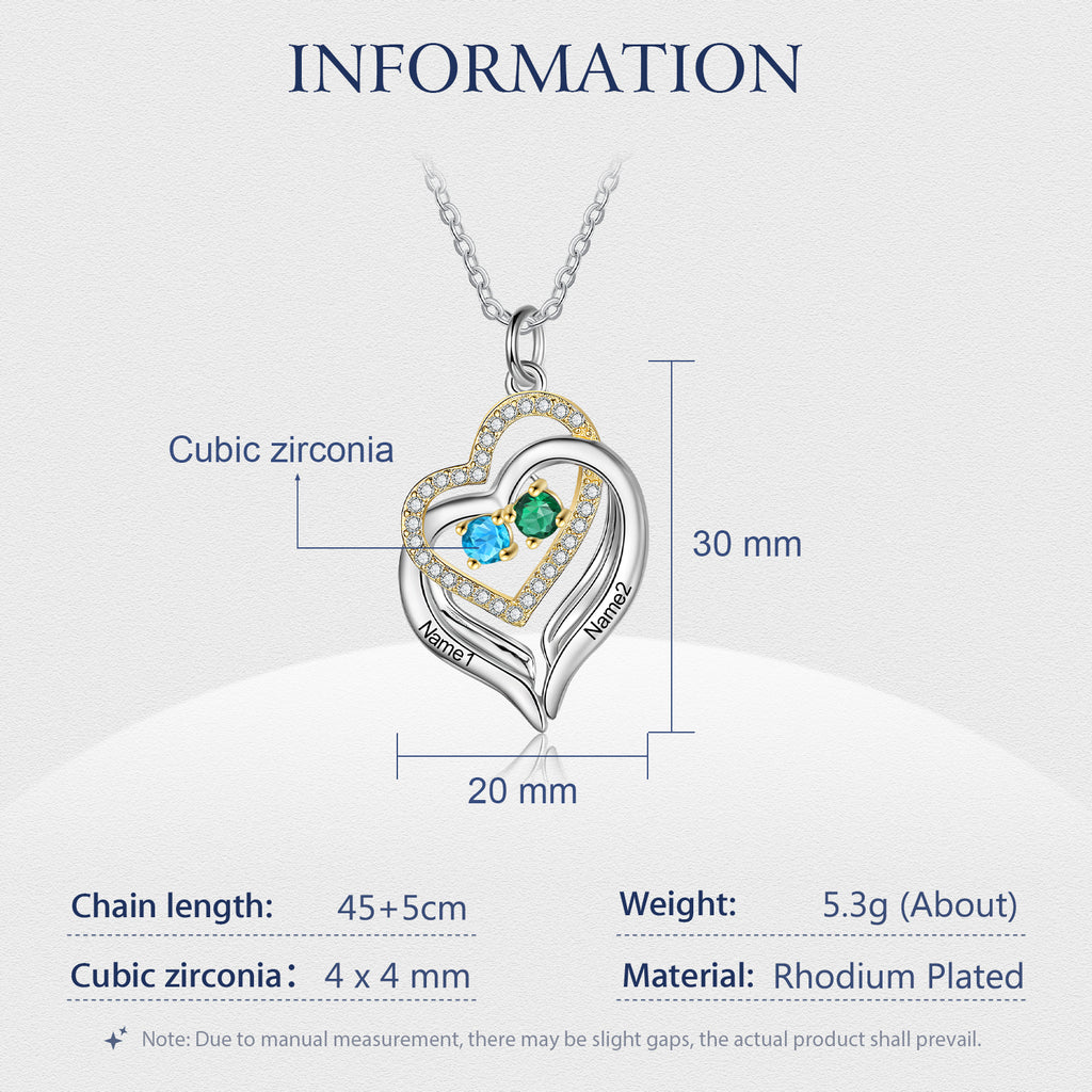Rhodium Plated Birthstone Heart Necklace