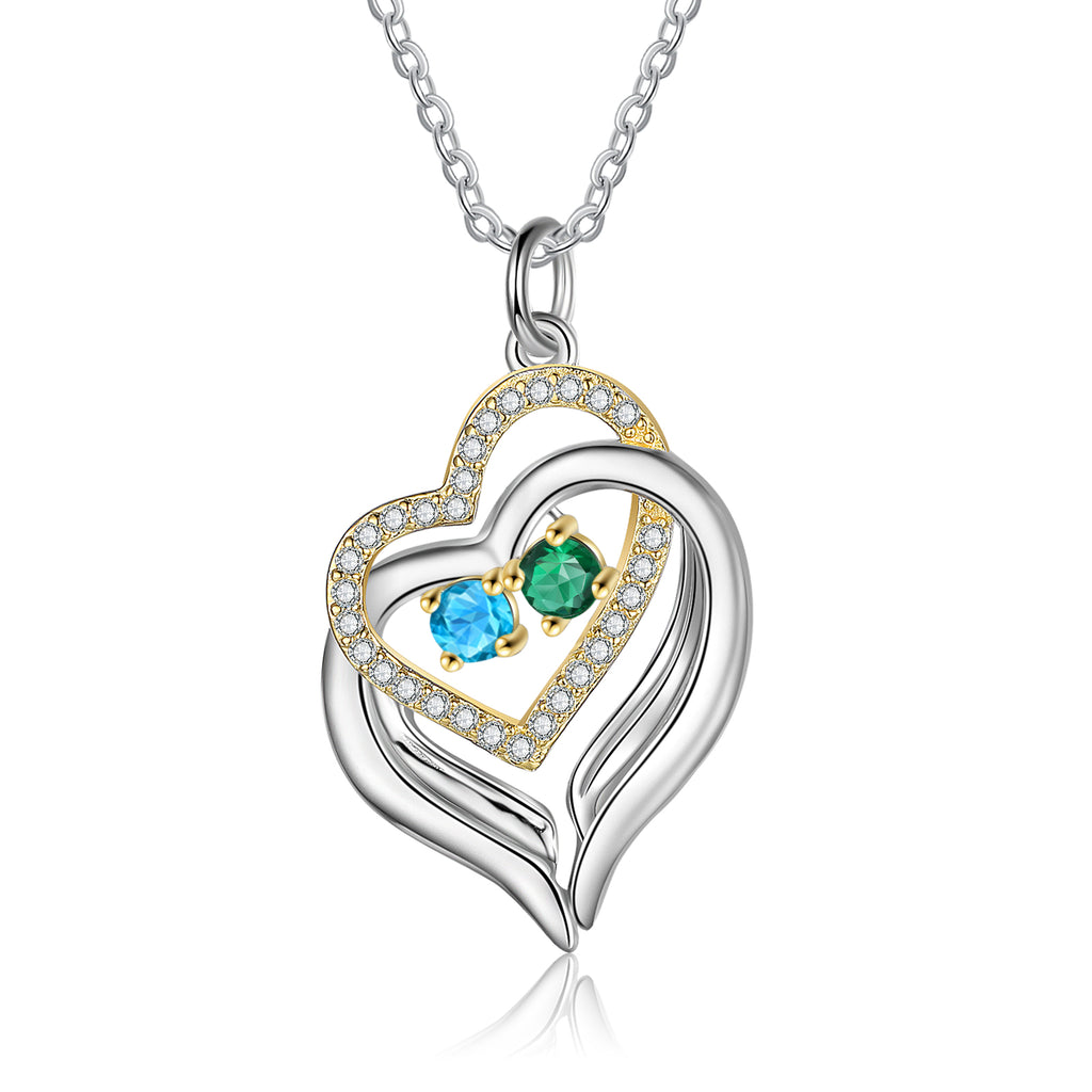 Rhodium Plated Birthstone Heart Necklace
