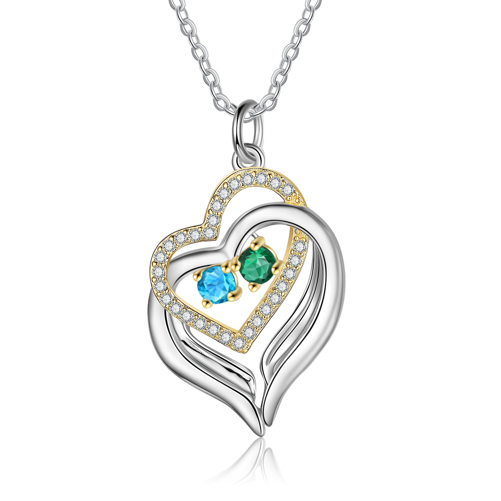 Rhodium Plated Birthstone Heart Necklace