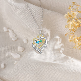 Rhodium Plated Birthstone Heart Necklace