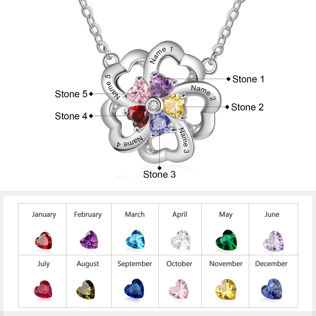Rhodium Plated Heart Shape Flower Necklace