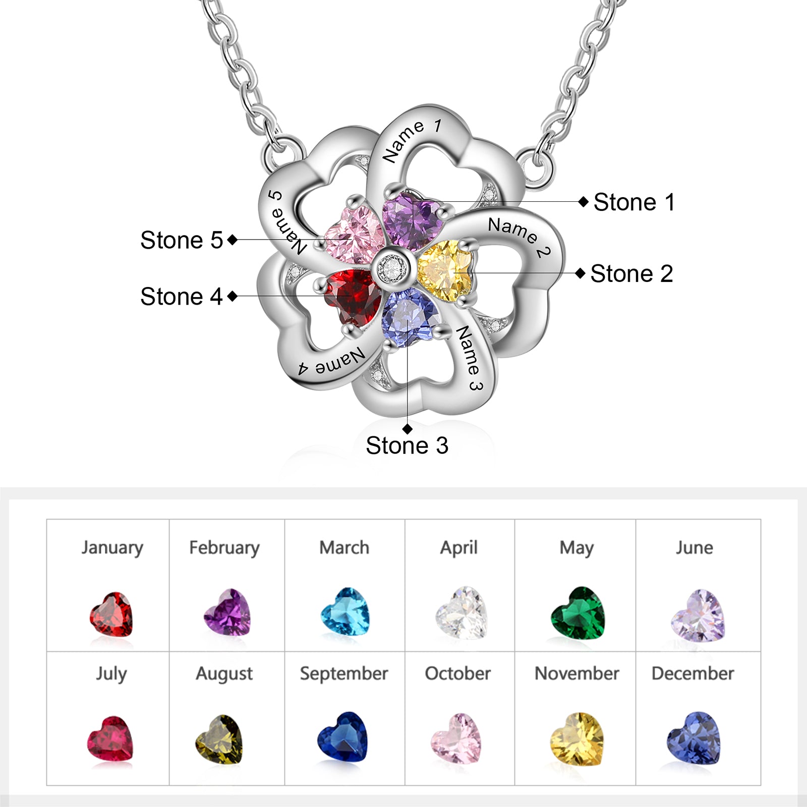 Rhodium Plated Heart Shape Flower Necklace
