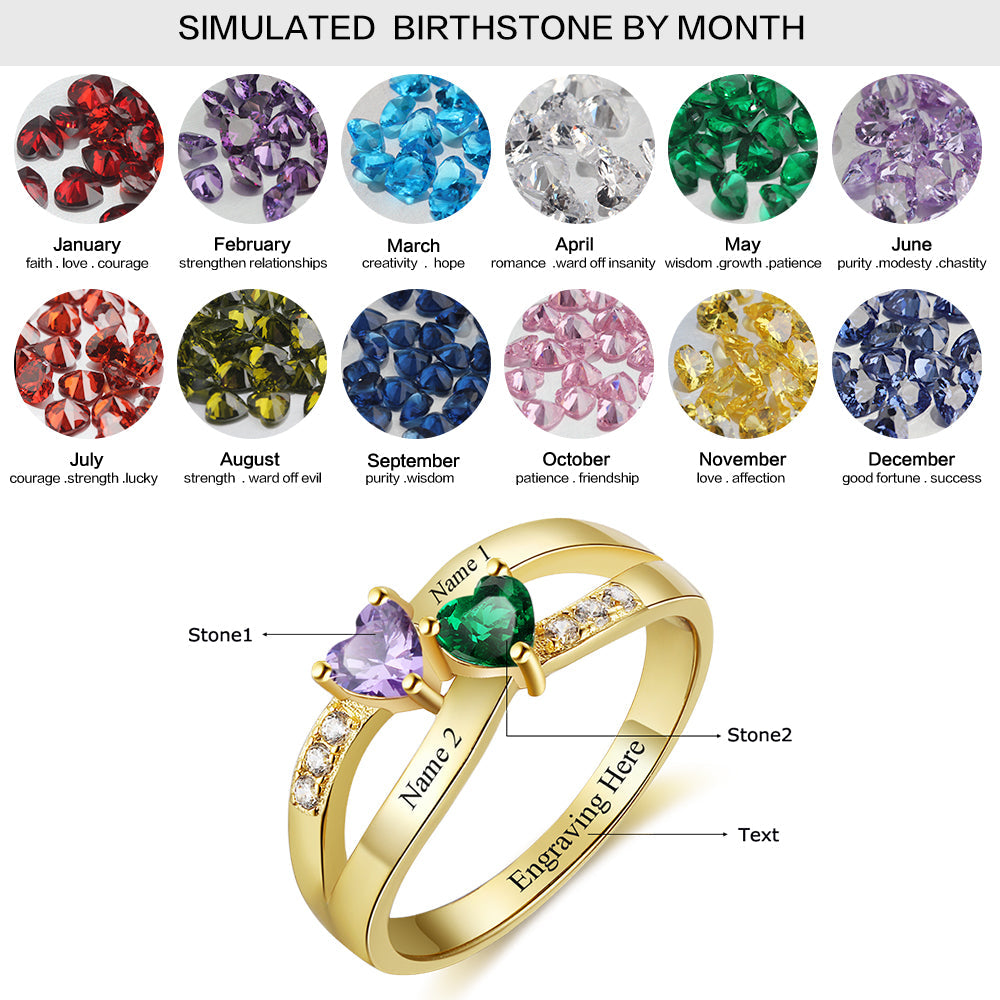 925 Sterling Silver Heart Birthstone Rings