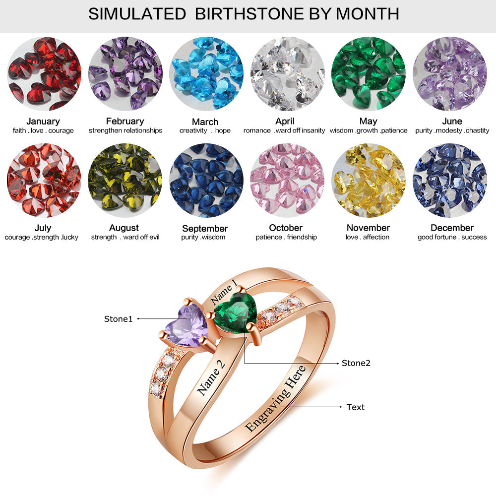 925 Sterling Silver Heart Birthstone Rings
