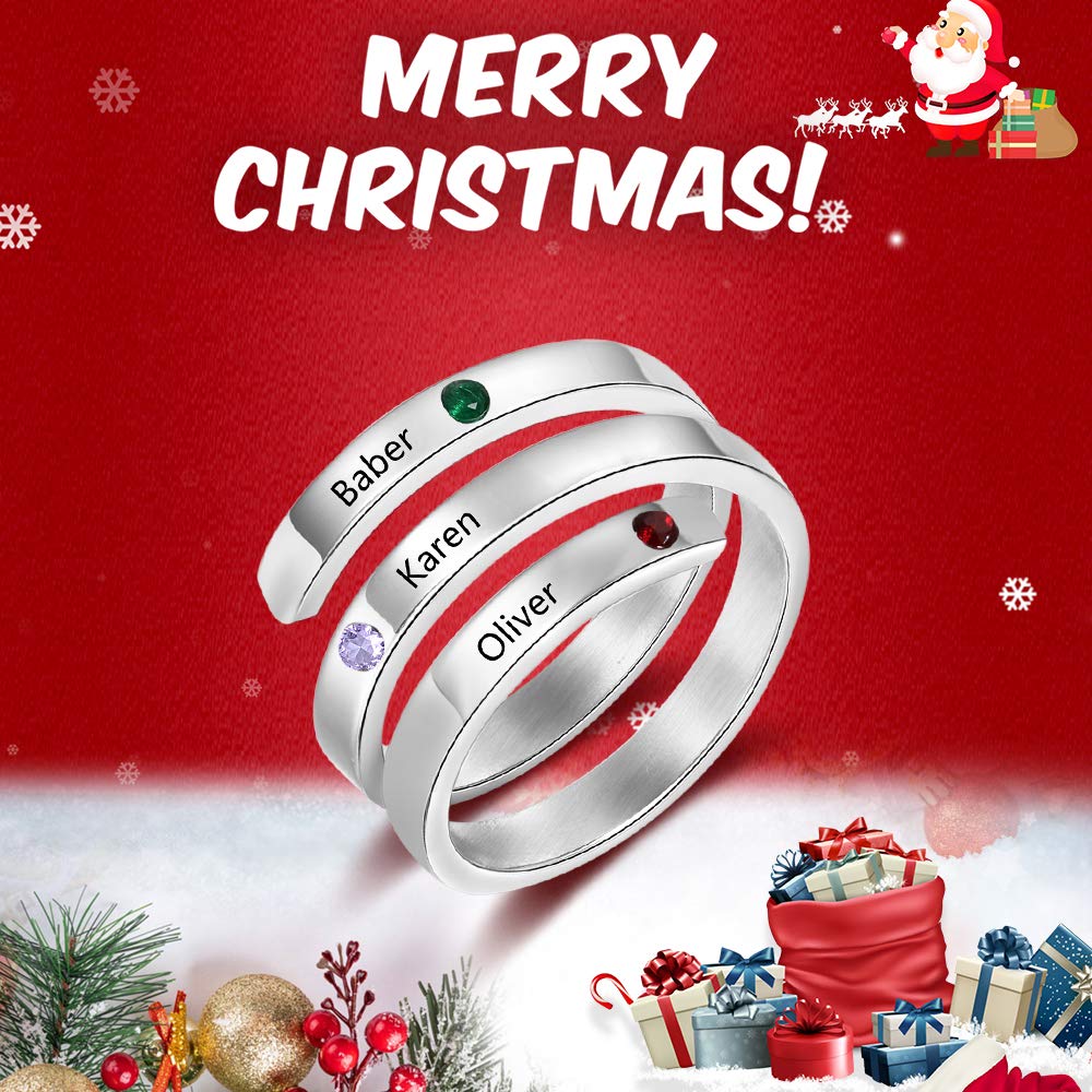 Jewelry Birthstone & Engraved Stainless Steel Ring