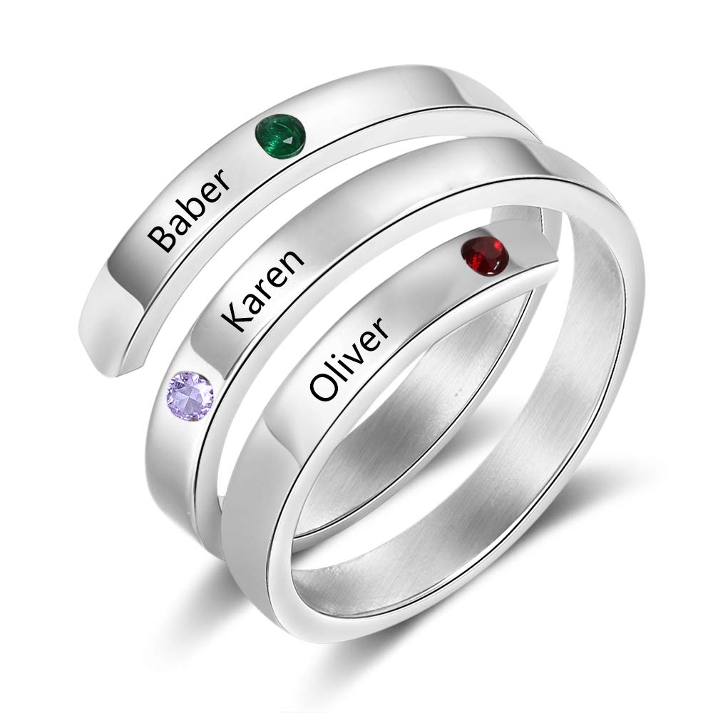 Jewelry Birthstone & Engraved Stainless Steel Ring
