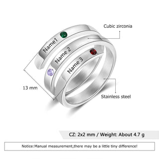 Jewelry Birthstone & Engraved Stainless Steel Ring