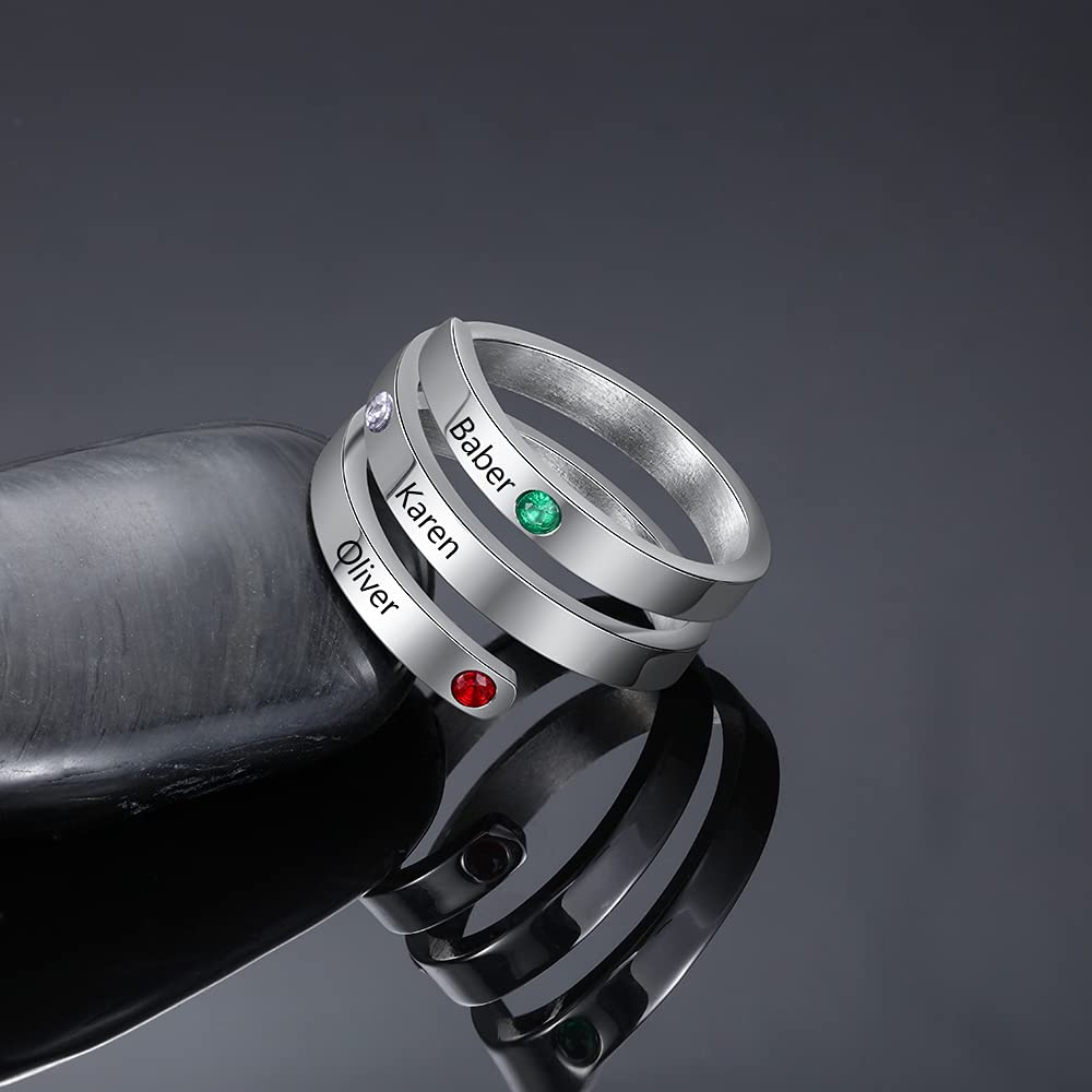 Jewelry Birthstone & Engraved Stainless Steel Ring