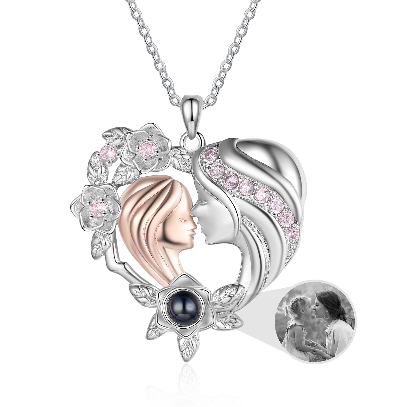 Custom Photo Projection Necklace with Mother and Daughter