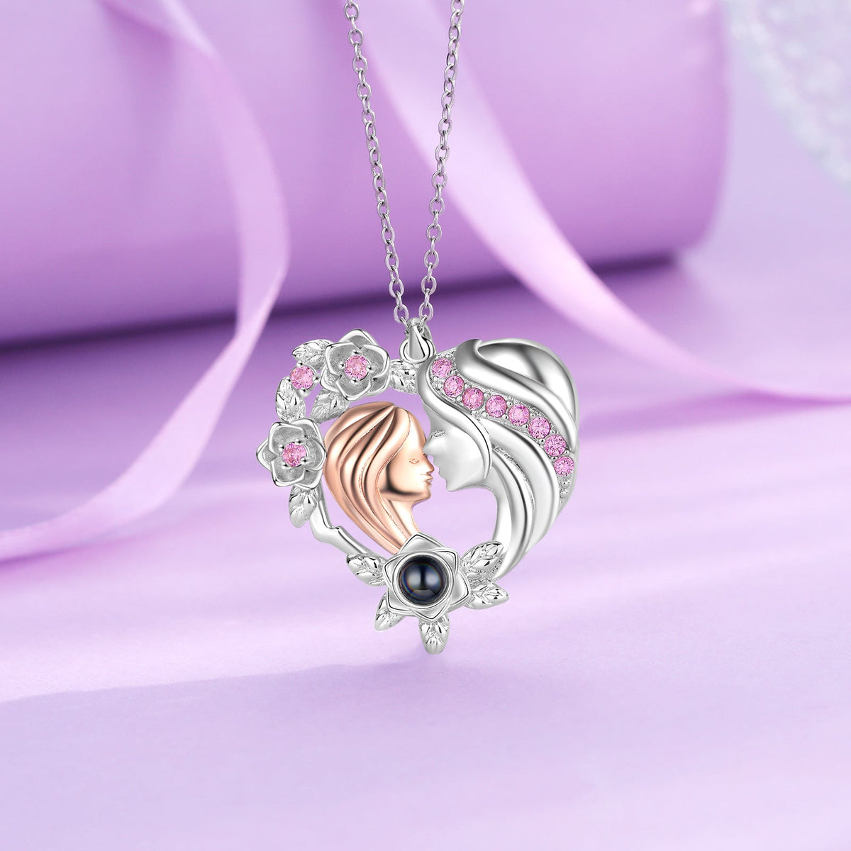Custom Photo Projection Necklace with Mother and Daughter