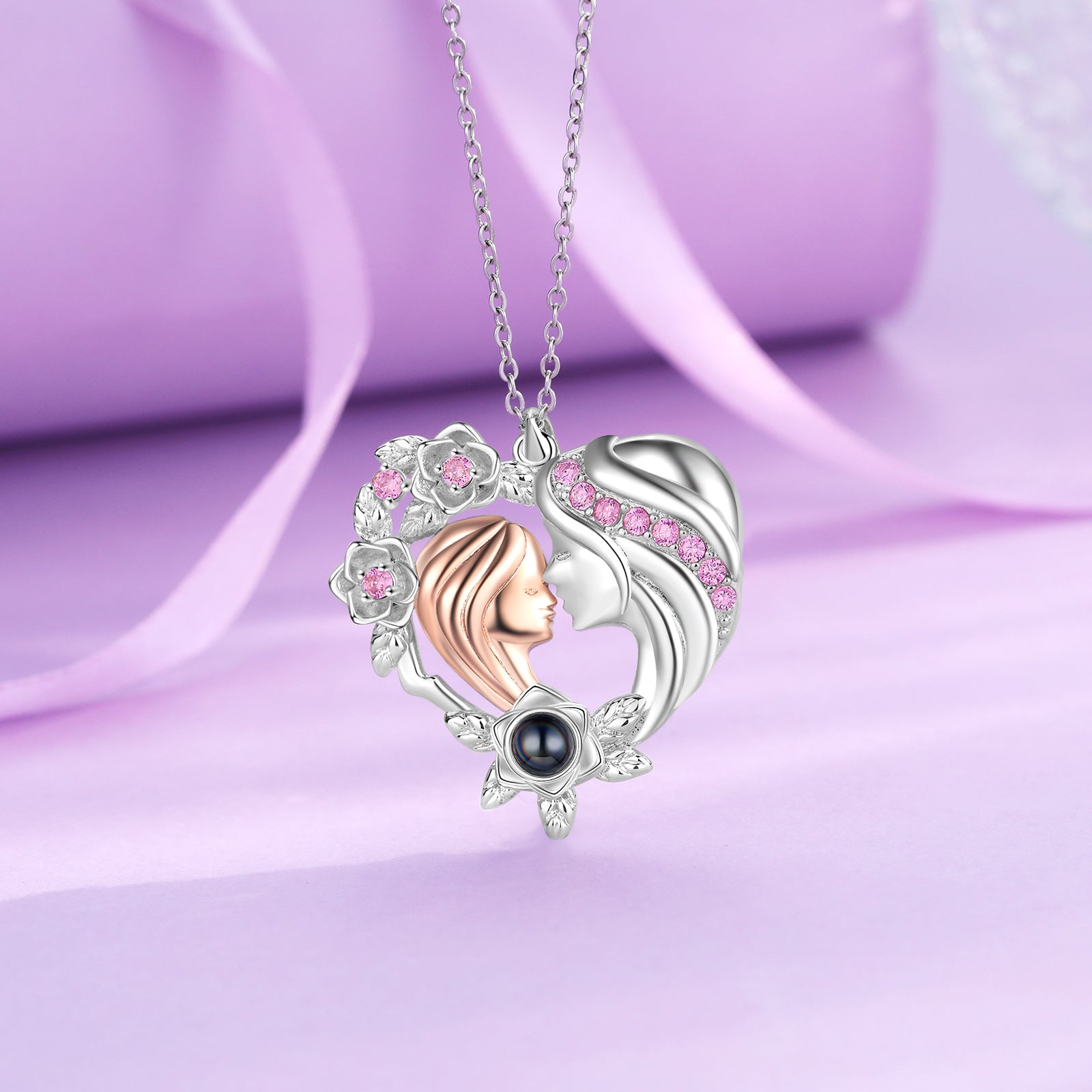 Custom Photo Projection Necklace with Mother and Daughter