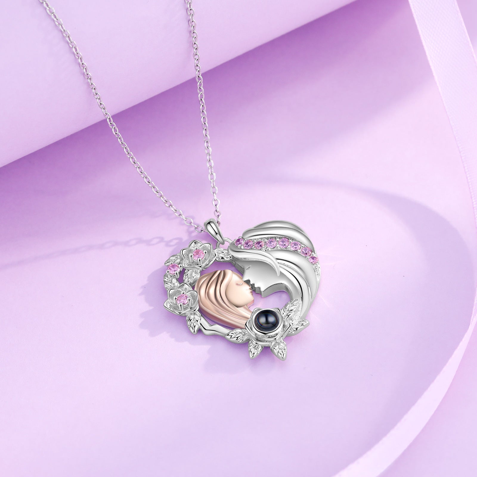 Custom Photo Projection Necklace with Mother and Daughter