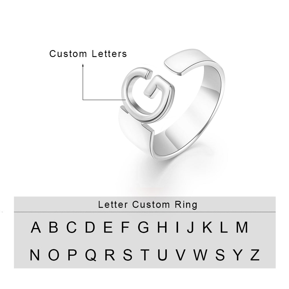 Personalized Rhodium Plated Letter Ring