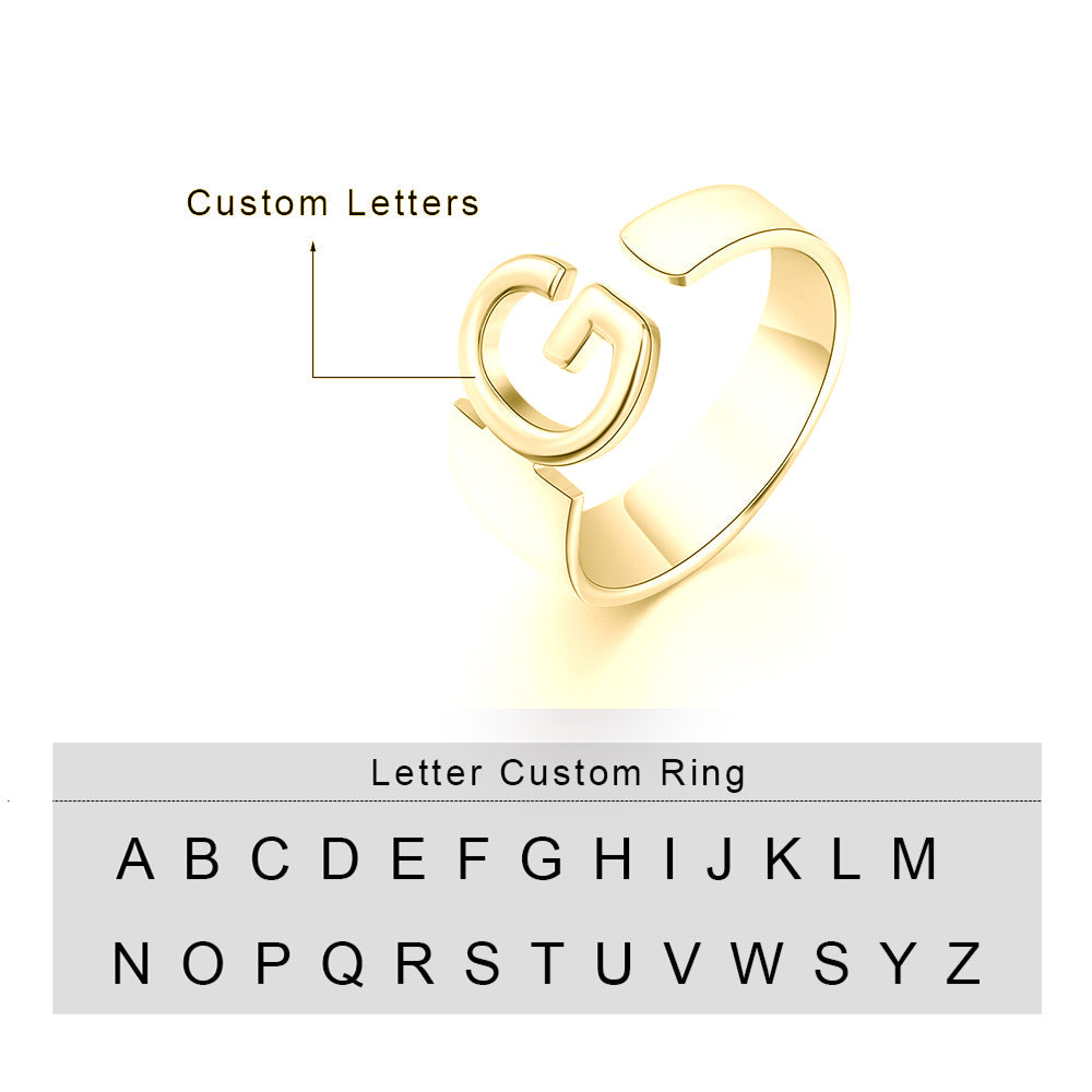 Personalized Rhodium Plated Letter Ring