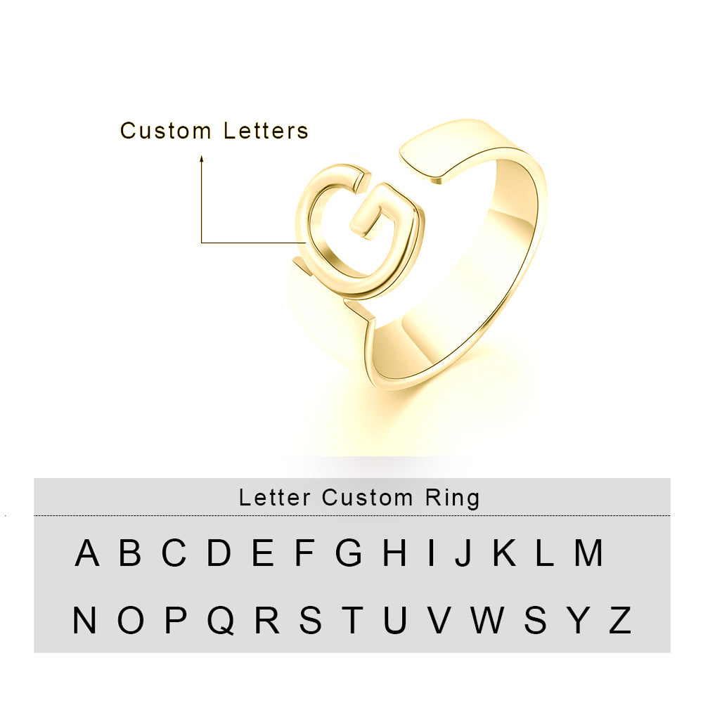 Personalized Rhodium Plated Letter Ring